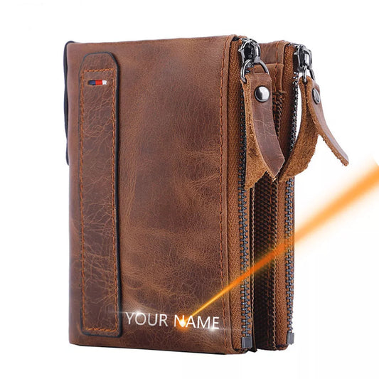 100% Genuine Cow Leather Name Customized Short Card Holder