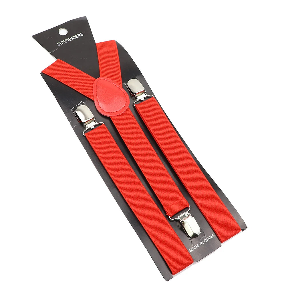 Solid Color Elastic Leather Suspenders Braces