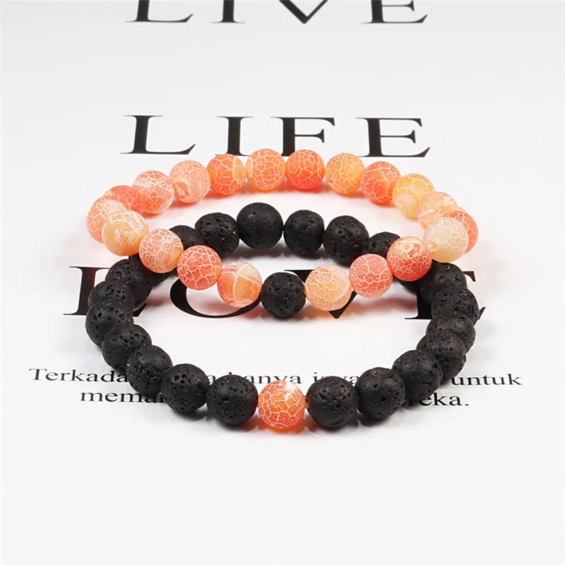 Set Bracelet Couples Distance Black White Natural Lava Stone Tiger Eye Beaded Yoga Bracelets for Men