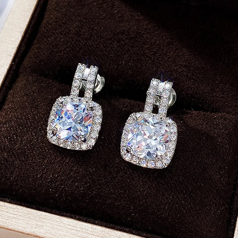 Silver Color CZ Stud Earrings