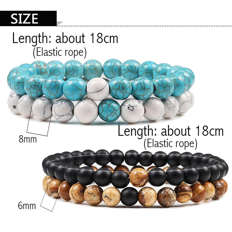 Set Bracelet Couples Distance Black White Natural Lava Stone Tiger Eye Beaded Yoga Bracelets for Men