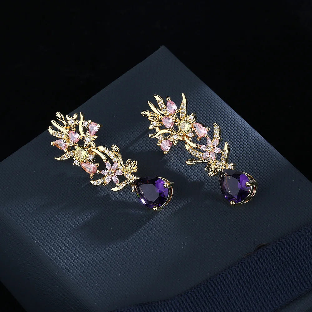 Exaggerated zircon flower earrings