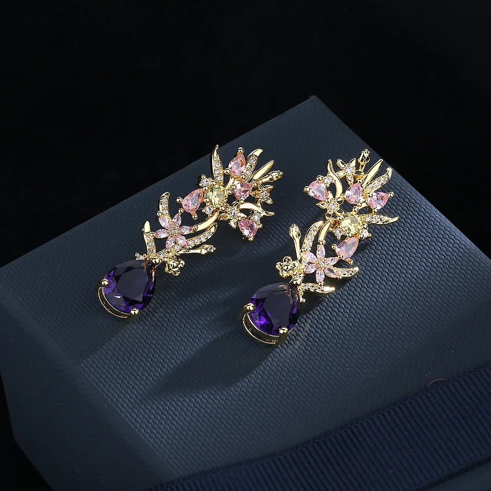 Exaggerated zircon flower earrings