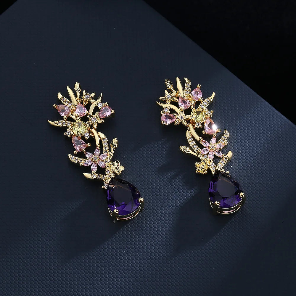 Exaggerated zircon flower earrings