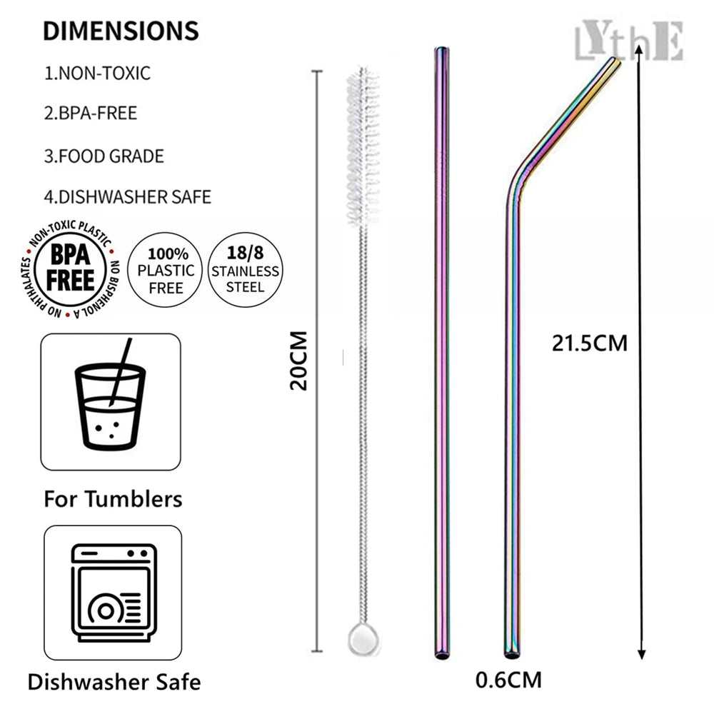 Rainbow Color Reusable Metal Straws Set