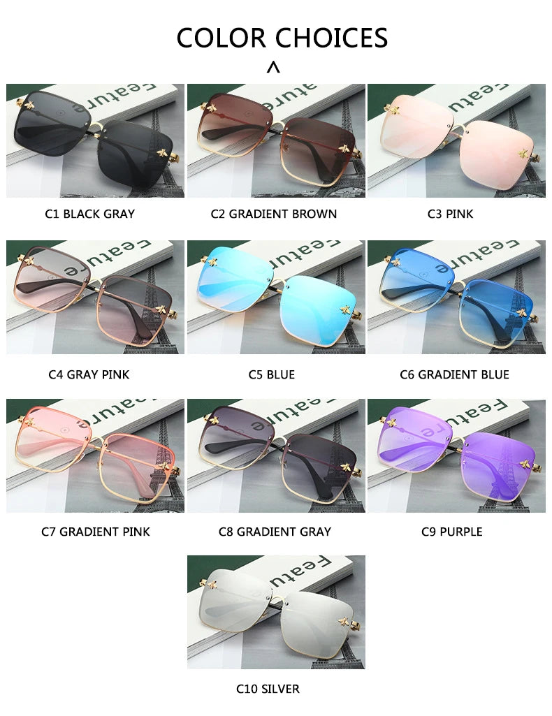 Lady Oversize Square Bee Sunglasses