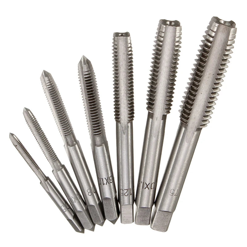 7Pcs M3-M12 HSS Metric Right Hand Machine Straight Fluted Screw Thread Tap Set