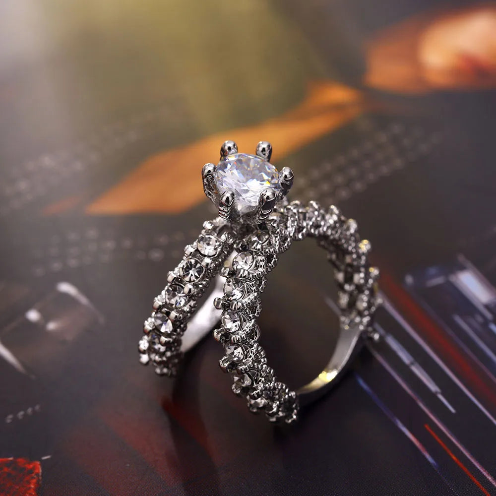 Elegant Zircon Ring Jewelry Silver Color Engagement Wedding Ring