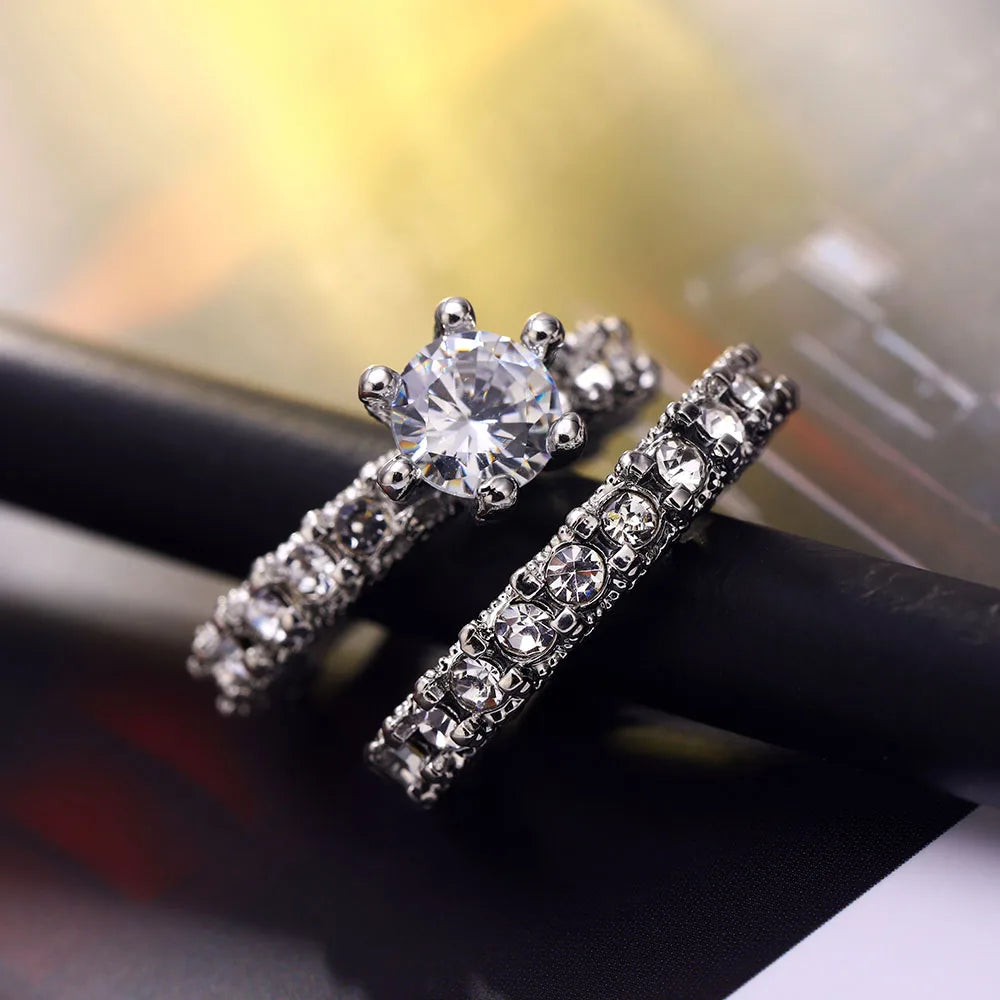 Elegant Zircon Ring Jewelry Silver Color Engagement Wedding Ring