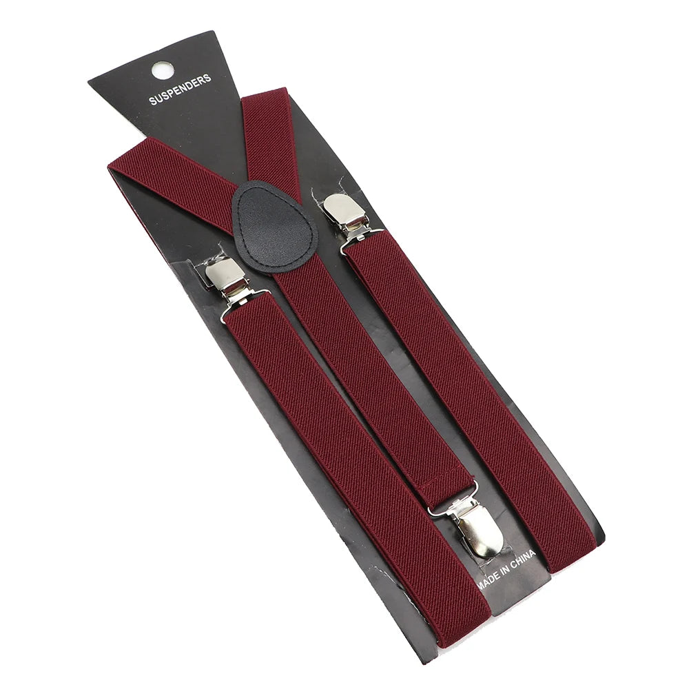 Solid Color Elastic Leather Suspenders Braces