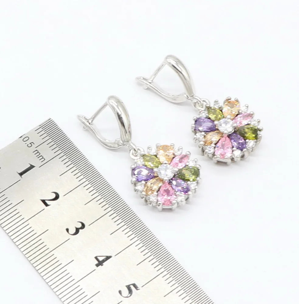 Multicolor Stones Zirconia  Sterling Silver Jewelry Sets