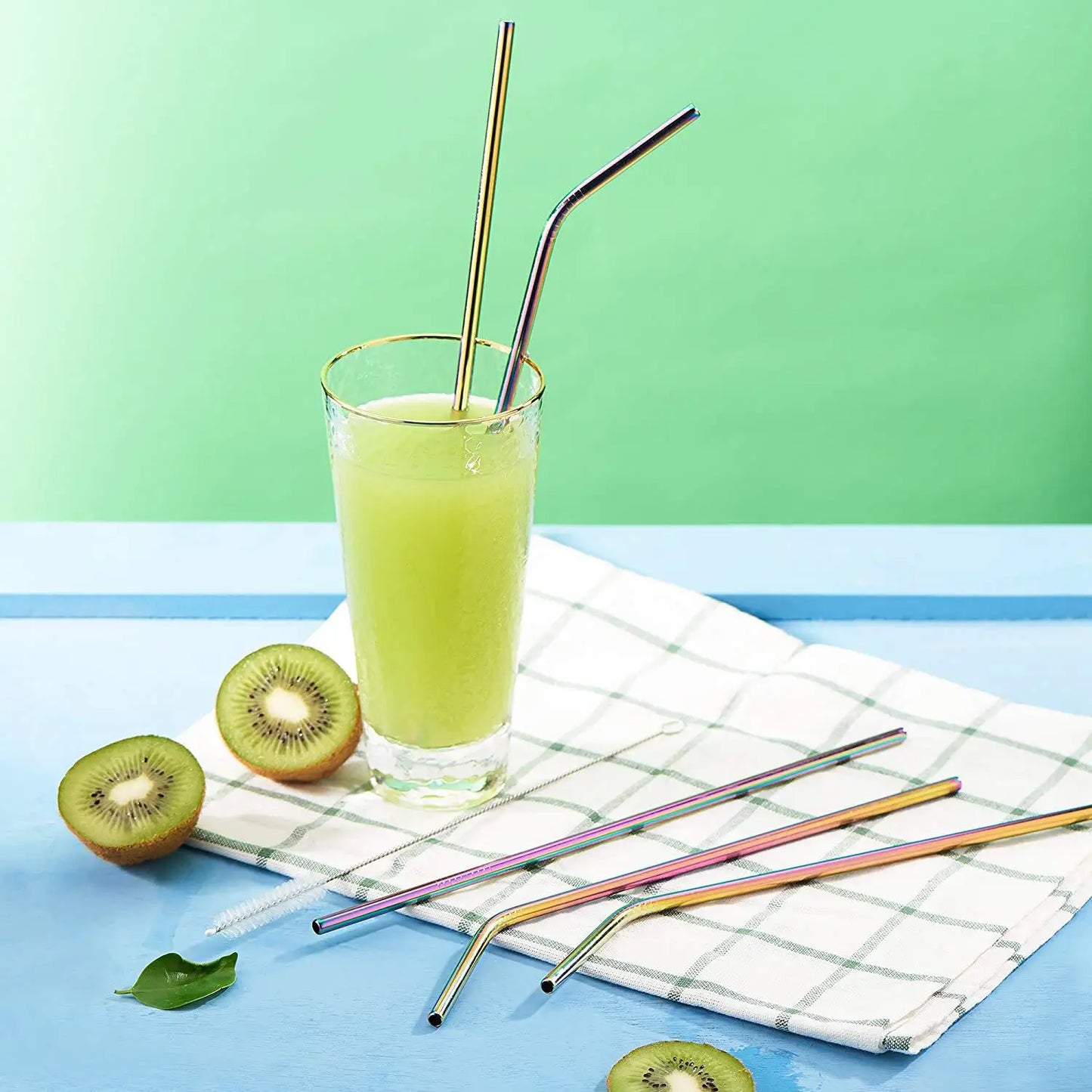 Rainbow Color Reusable Metal Straws Set