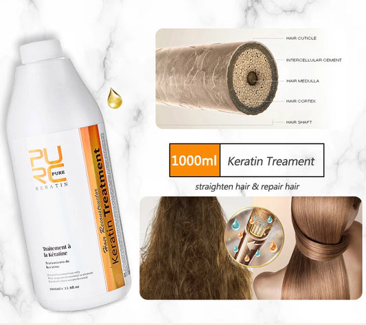 PURC 1000ml Keratin Hair Straightening Smoothing Treatment For Curly Frizzy Hair