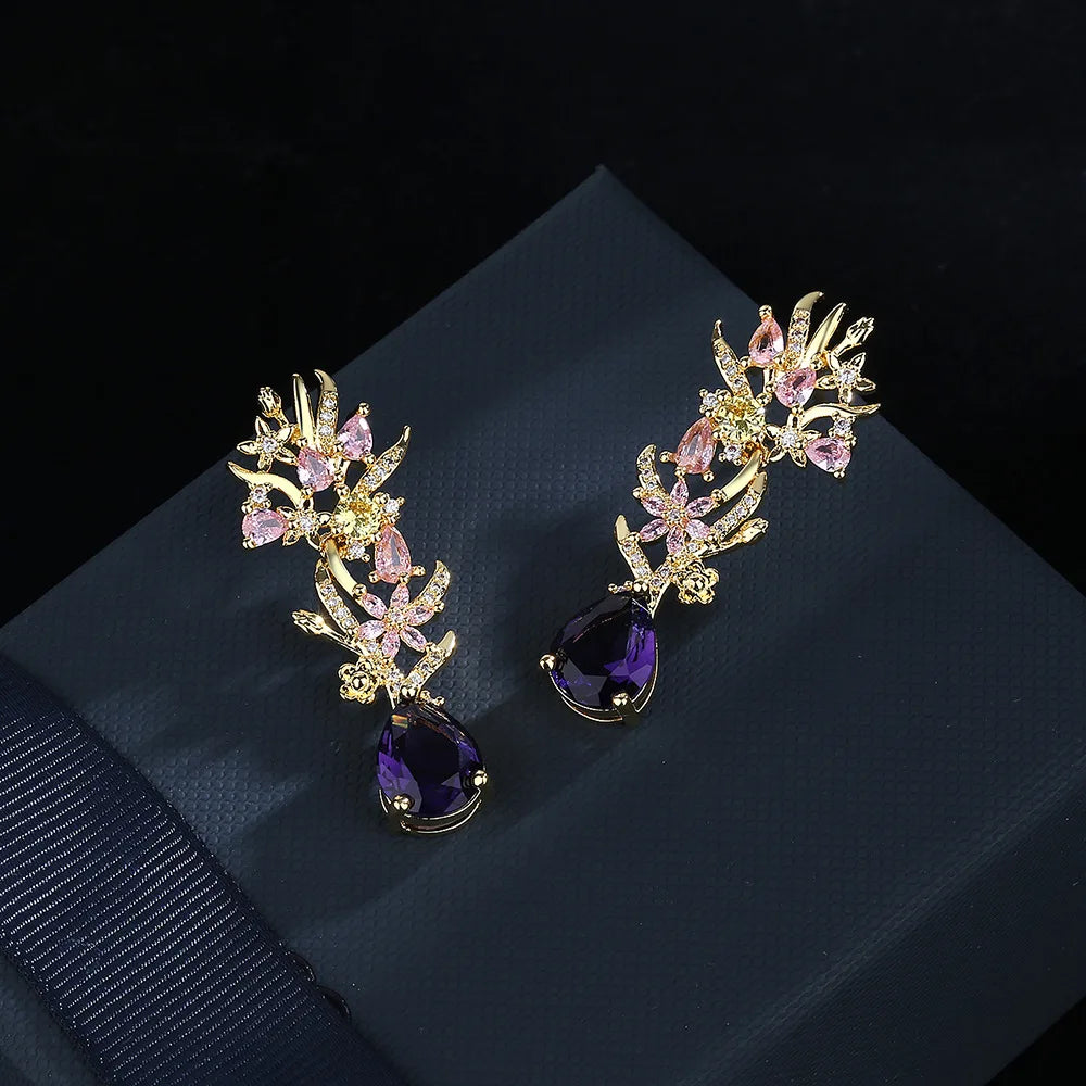 Exaggerated zircon flower earrings