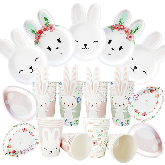 Happy Easter Disposable Tableware Cartoon Rabbit Bunny Shaped Plate