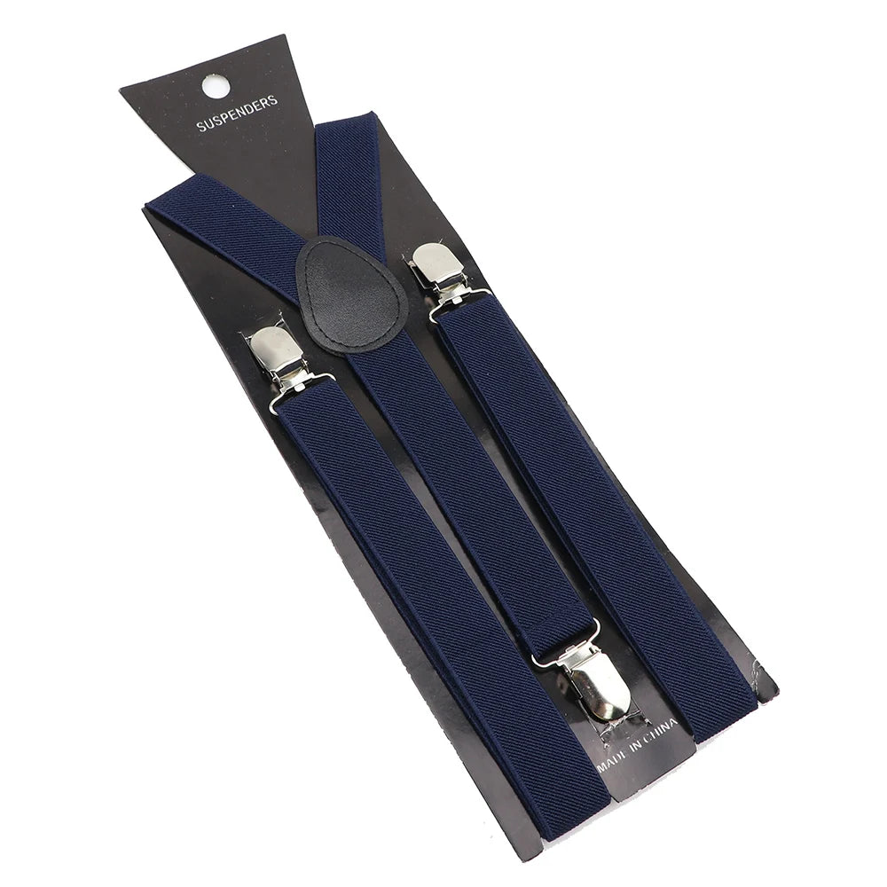 Solid Color Elastic Leather Suspenders Braces