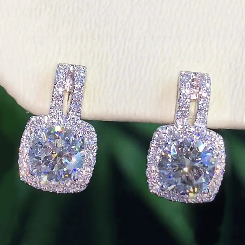 Silver Color CZ Stud Earrings