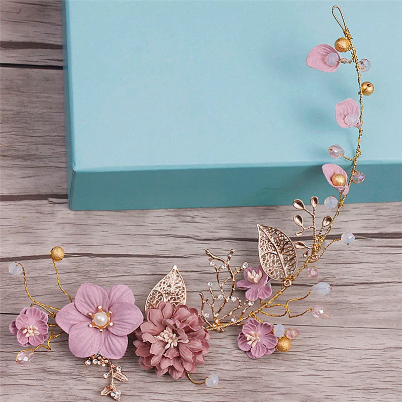 Long Hair Jewelry Pink Flower Headband