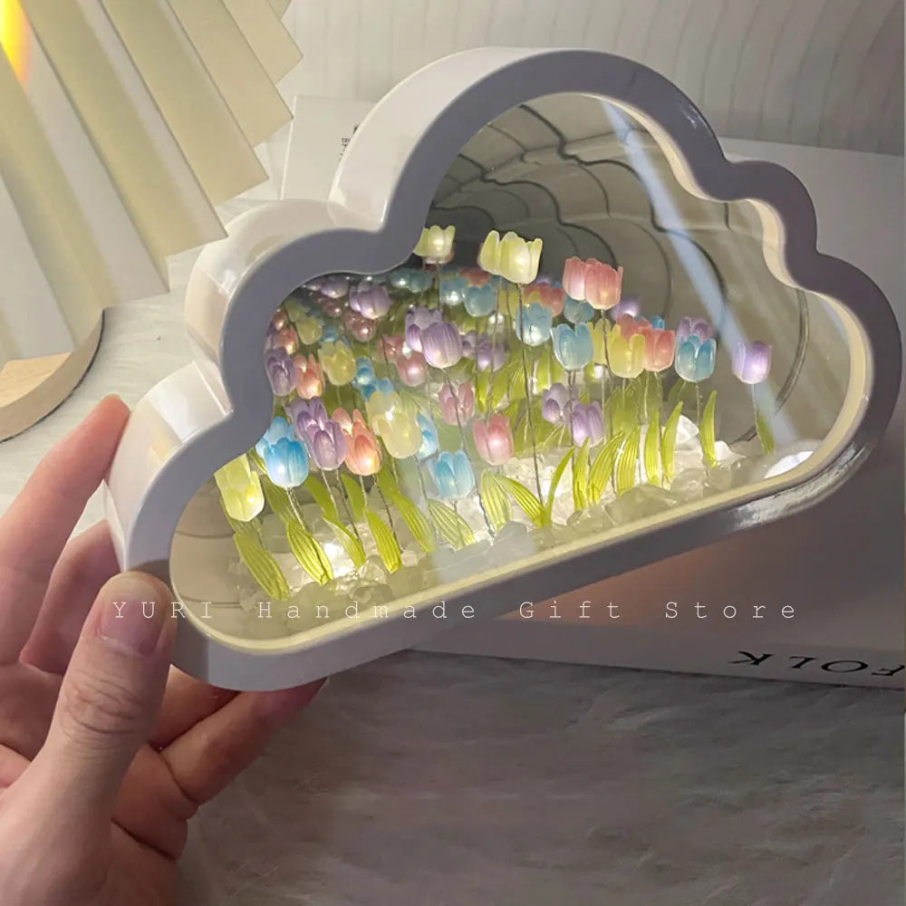 Cloud Tulip Night Light Handmade Mirror Creative Atmosphere Lamp Birthday Gift