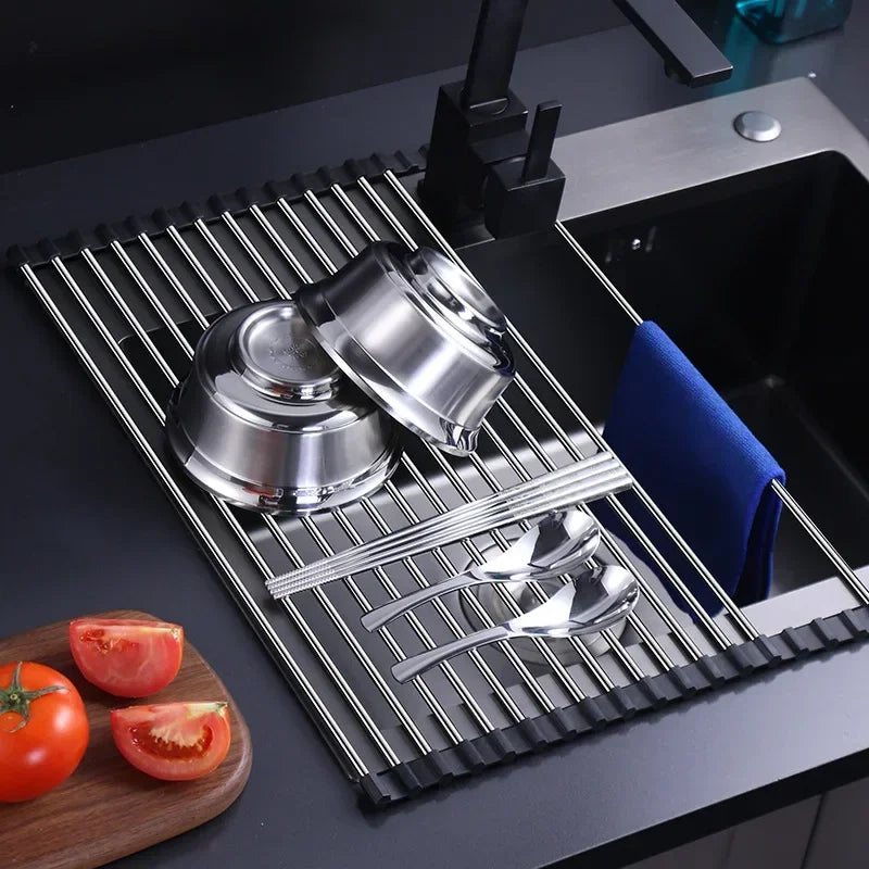 Foldablel  Stainless Steel Roll Up Dish Drying Rack