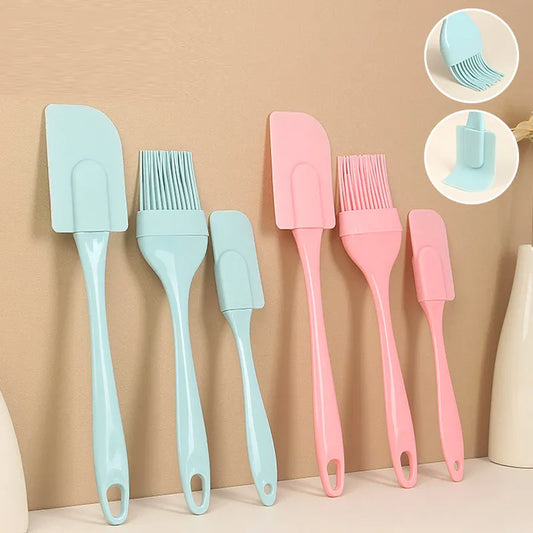 3Pcs Non-Stick Silicone  Spatula Mixer Oil Brush With PP Handle