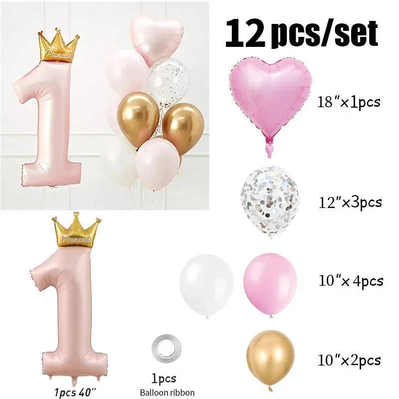 Prince Crown Number Foil Balloons 1st Birthday Party Decorations