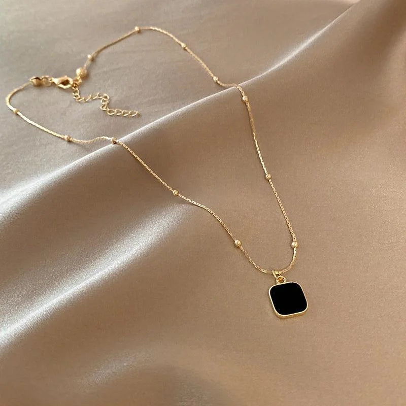 Stainless Steel Necklaces Black Exquisite Minimalist Square  Chains