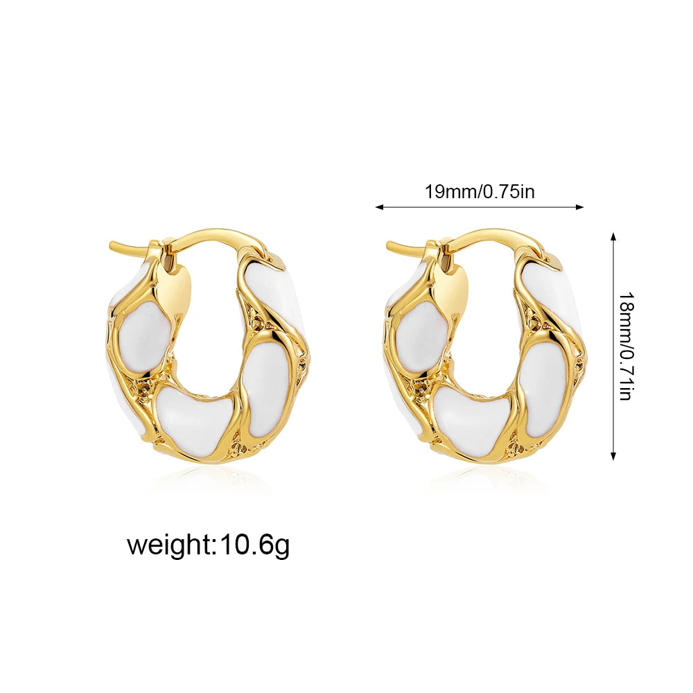 Enamel Color Metal Texture Small Hoop Earrings