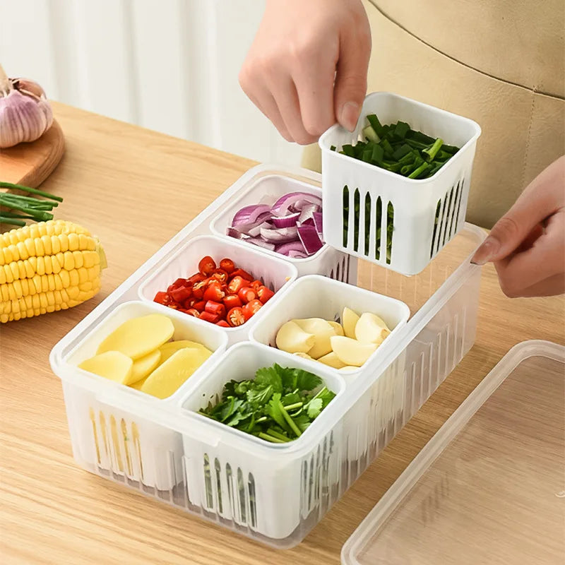 Refrigerator Storage Box 4/6 Grid Food Vegetable Fruit Storage Box Fridge Organizer