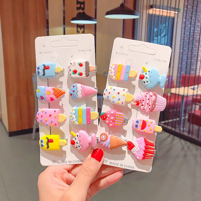 10PCS/Set New Girls Cute Cartoon Ice Cream Unicorn Hair Clips