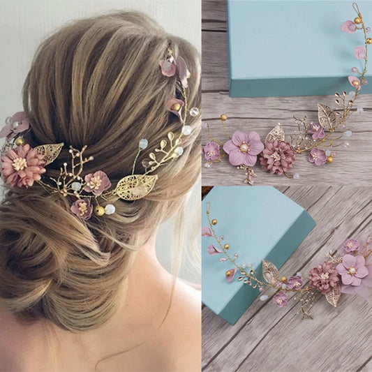 Long Hair Jewelry Pink Flower Headband