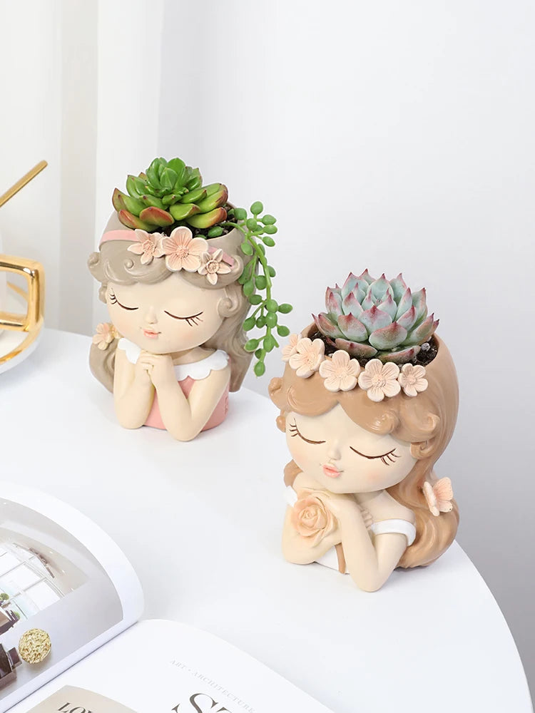 Cute Girl Planter for Succulents Plants Resin Flower Pot