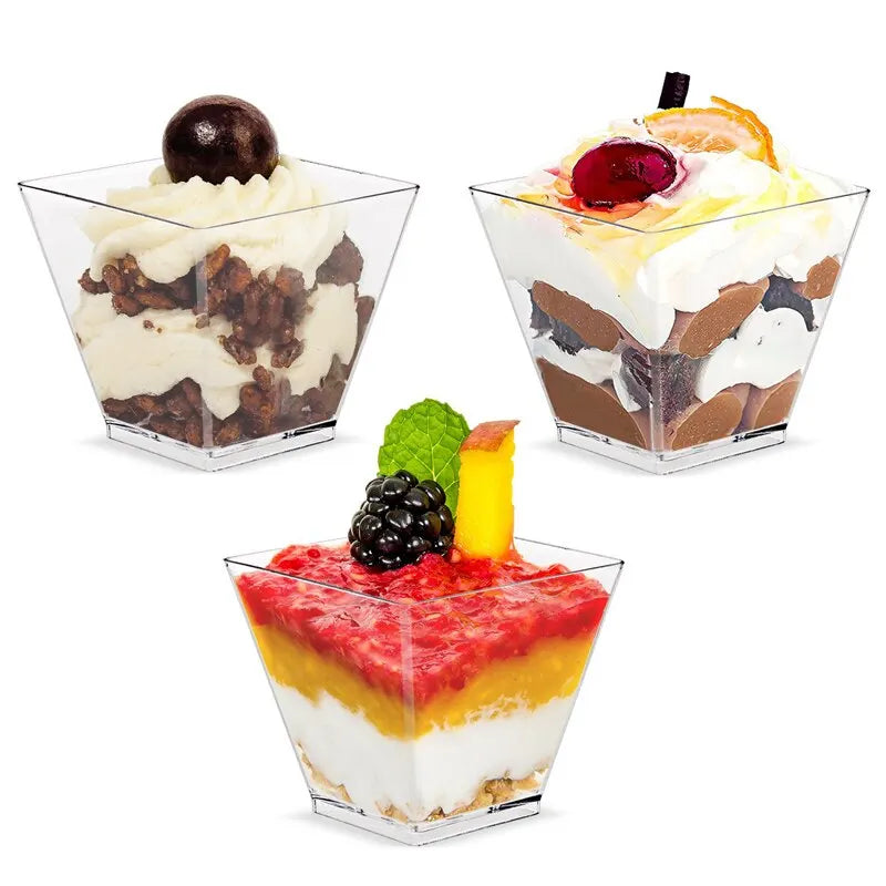 20 X 2oz Square Mini Dessert Cups With Spoons,