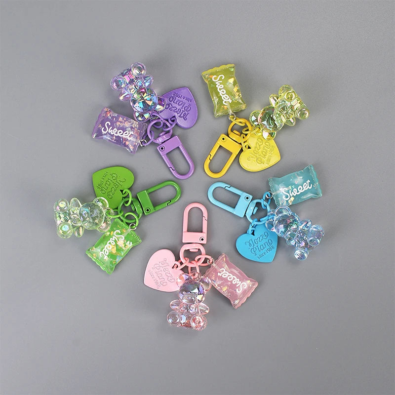 Cartoon Bling Heart Bear Animal Candy Keychain Key Ring