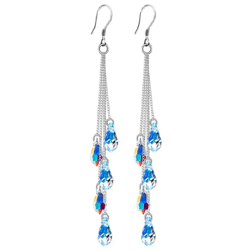 Crystal Water Drop Tassel Earrings