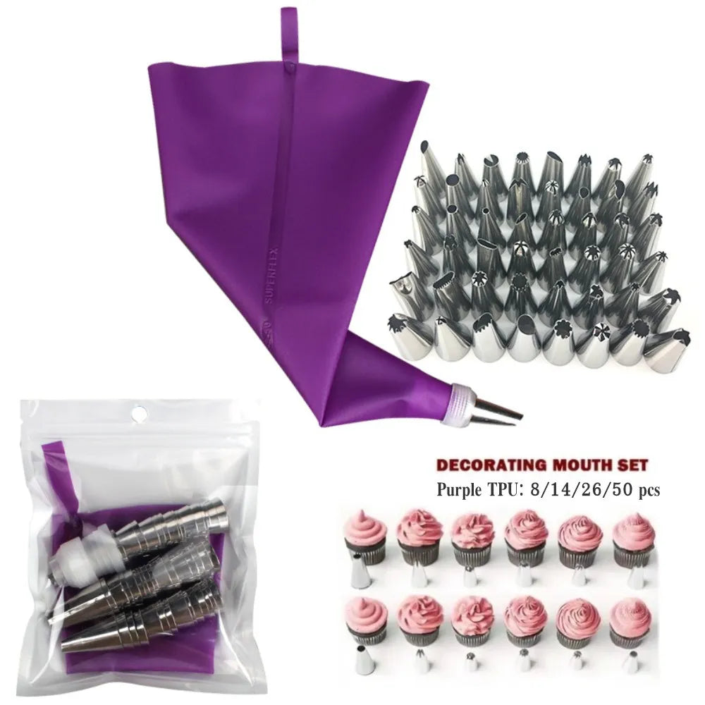 8/14/50pcs Purple Silicone Pastry Bags Tips