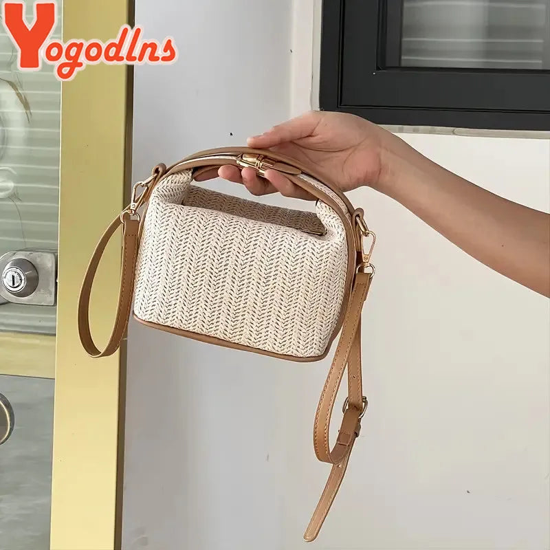 Trendy Shoulder Bag Woven Bucket Crossbody Bag