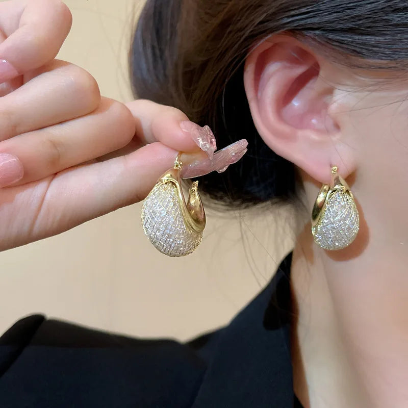 Gold Colour Mesh Zircon Earrings