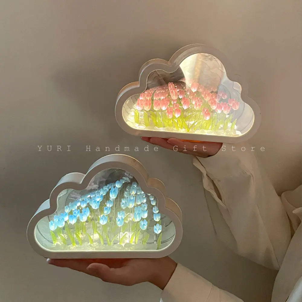 Cloud Tulip Night Light Handmade Mirror Creative Atmosphere Lamp Birthday Gift