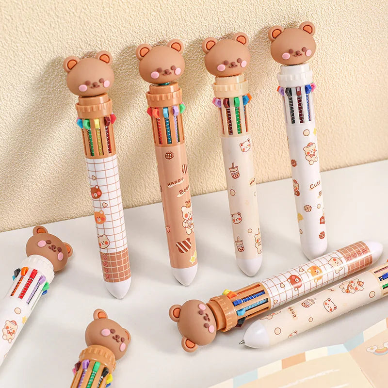 10 Colors Ballpoint Pen Cartoon Bear 0.5mm Colorful Ink Gel