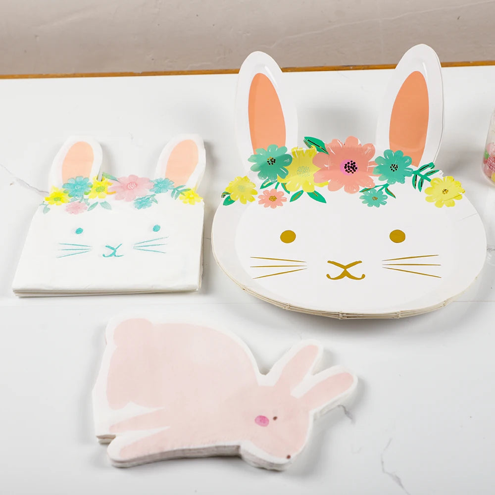 Cute Bunny Rabbit Gilding Disposable Paper Plates Tableware