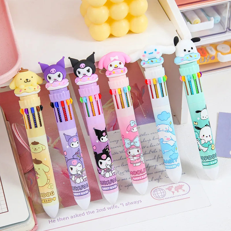 Sanrio Cartoon Ballpoint Pen 18/36pcs Kuromi Hello Kitty Cinnamoroll 10 Color