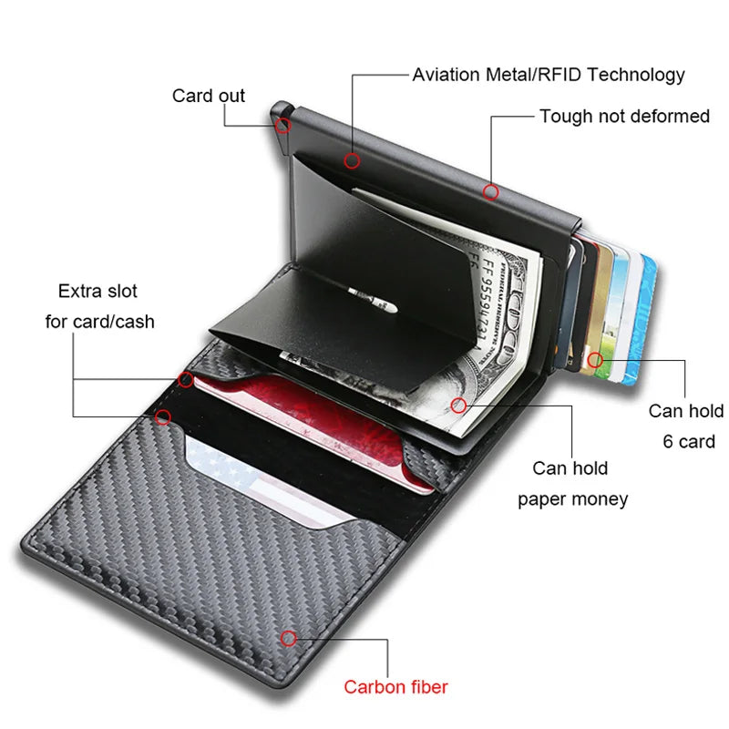 Carbon Fiber Slim Aluminum Men Wallet ID Credit Card