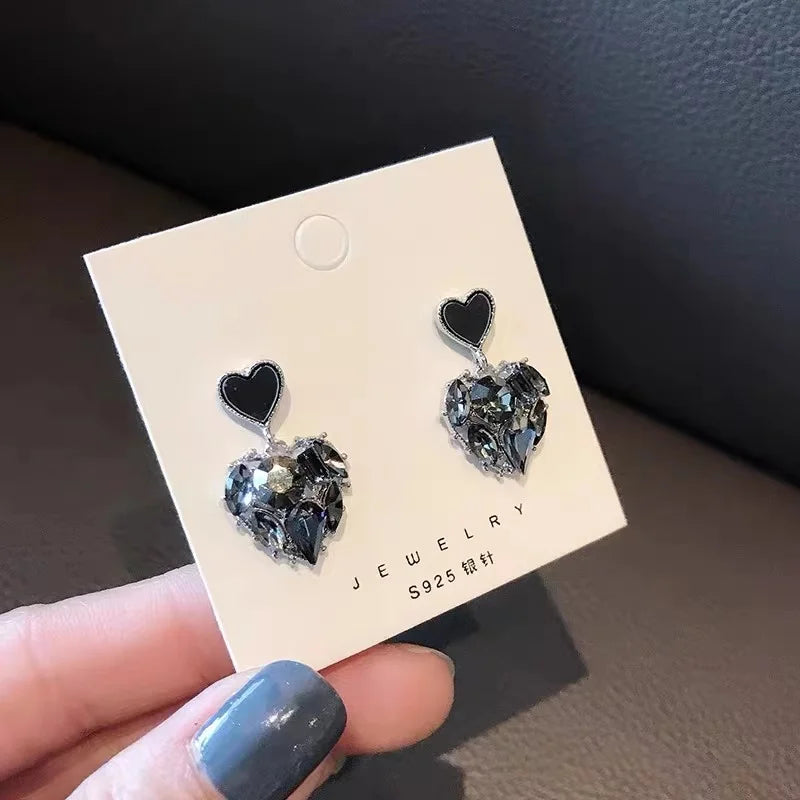 Black Rhinestone Love Earrings