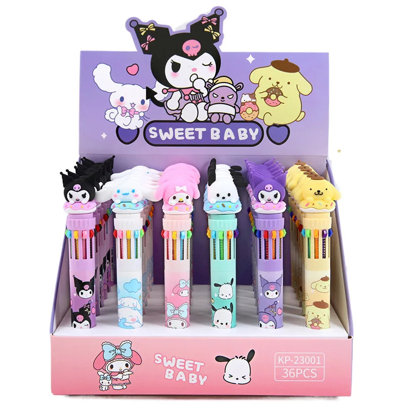 Sanrio Cartoon Ballpoint Pen 18/36pcs Kuromi Hello Kitty Cinnamoroll 10 Color