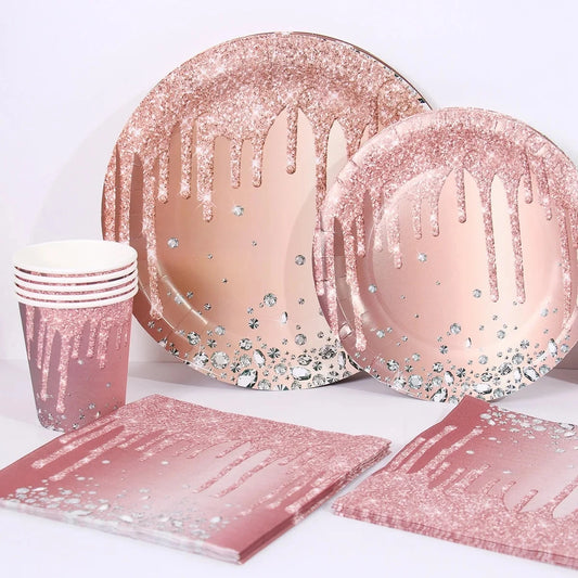 Pink Rose Gold Wedding Party Supplies Disposable Tableware