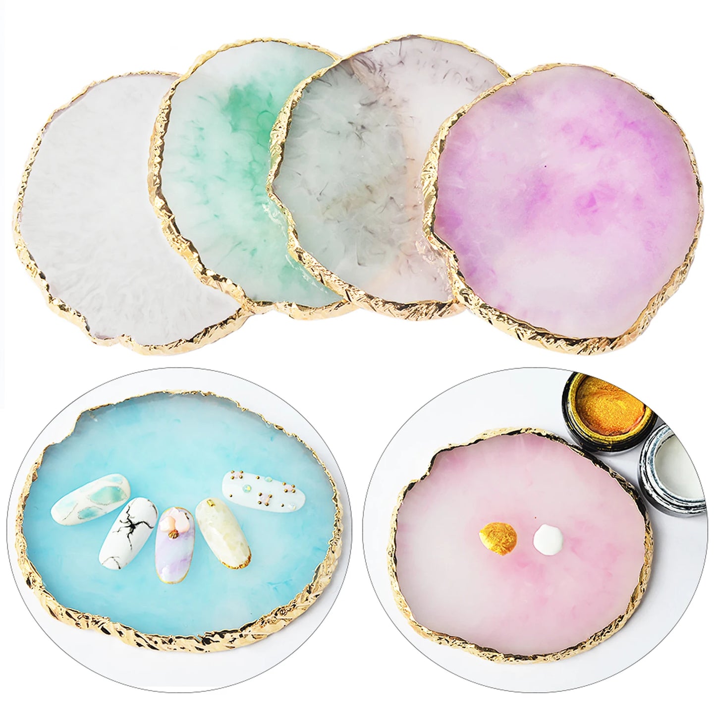 1PC Round Resin Agate Stone Nail Art Palette