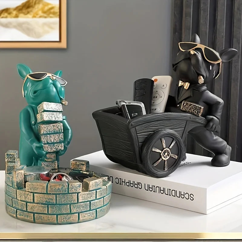 Builder French Bulldog With Barrow Dog Statue Live room Decor