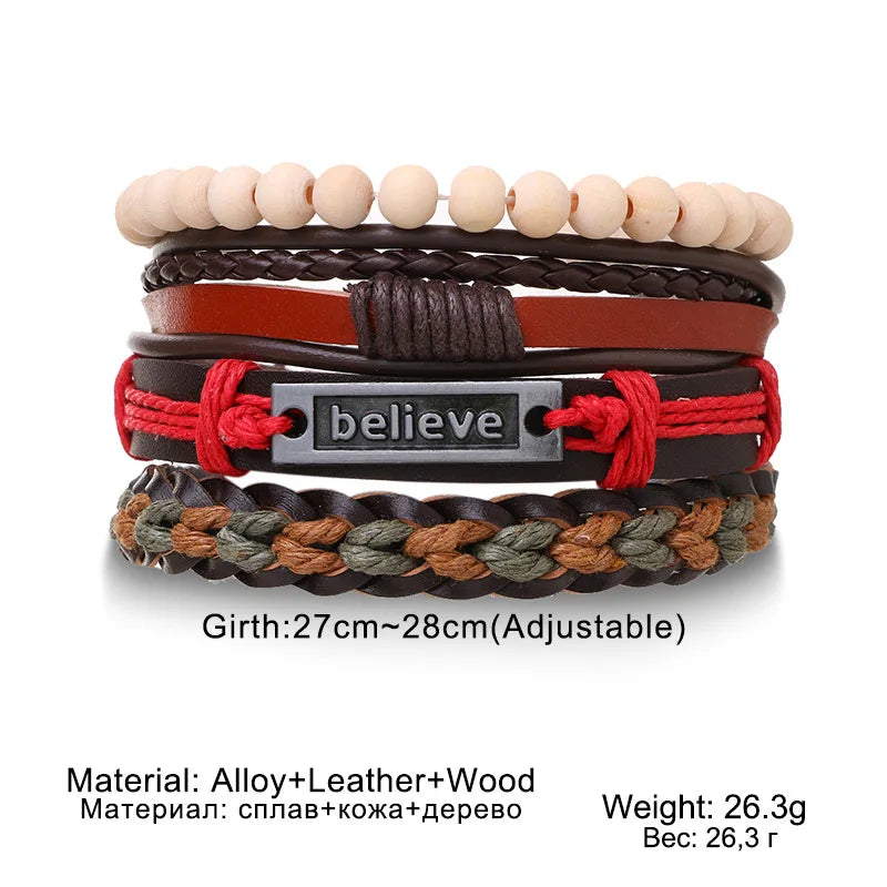 4Pcs/ Set Braided Wrap Leather Bracelets