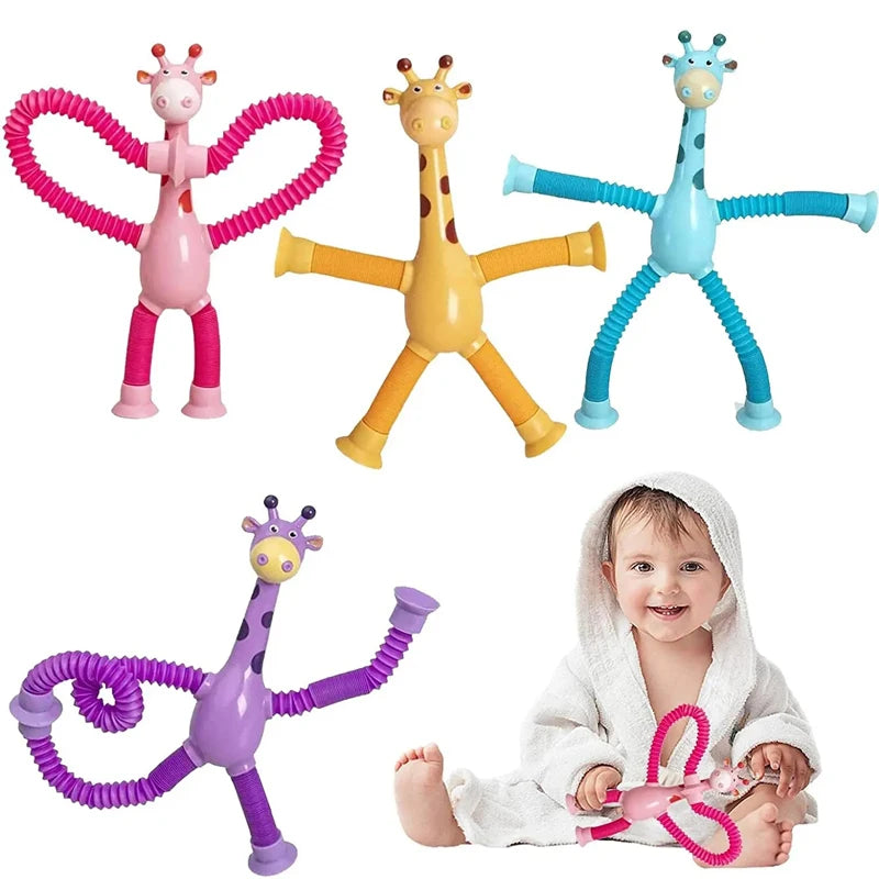 Pop Tubes Stress Relief Telescopic Giraffe Fidget Sensory Bellows Anti-stress Squeeze Toy